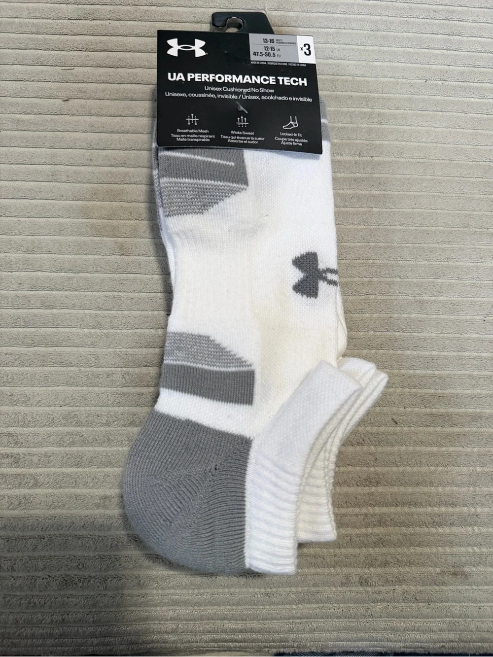 Under Armour White & Gray No-Show Performance Socks - 3 Pack